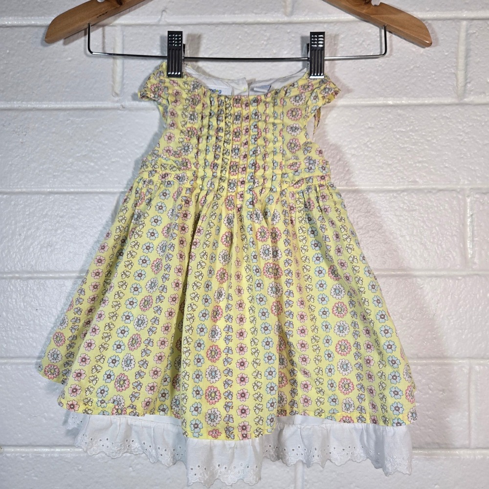 Greendog Floral Butterfly‎ Pintuck Dress Baby Girl 6-9M Eyelet Hem Cotton Easter